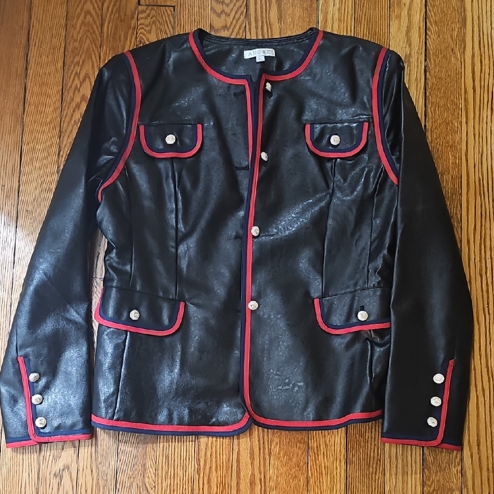Adore Black and Red Blazer with Cropped Leather Design